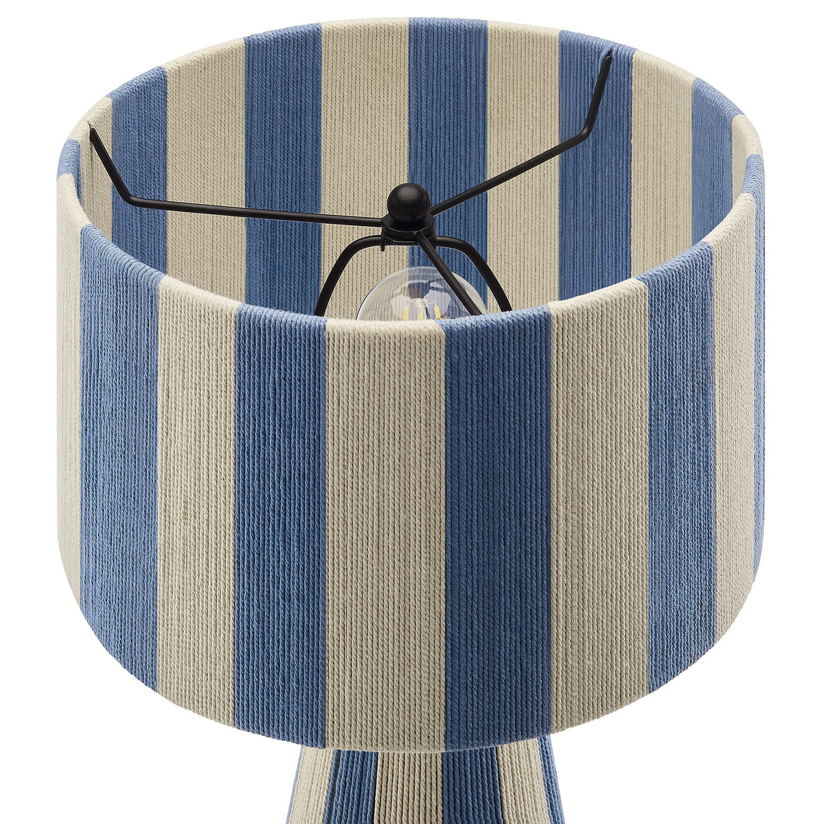 Renae Handwoven Cotton Thread Striped Table Lamp, Capri Blue