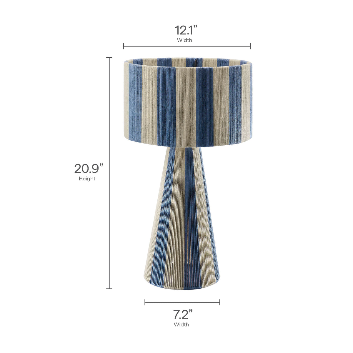 Renae Handwoven Cotton Thread Striped Table Lamp, Capri Blue