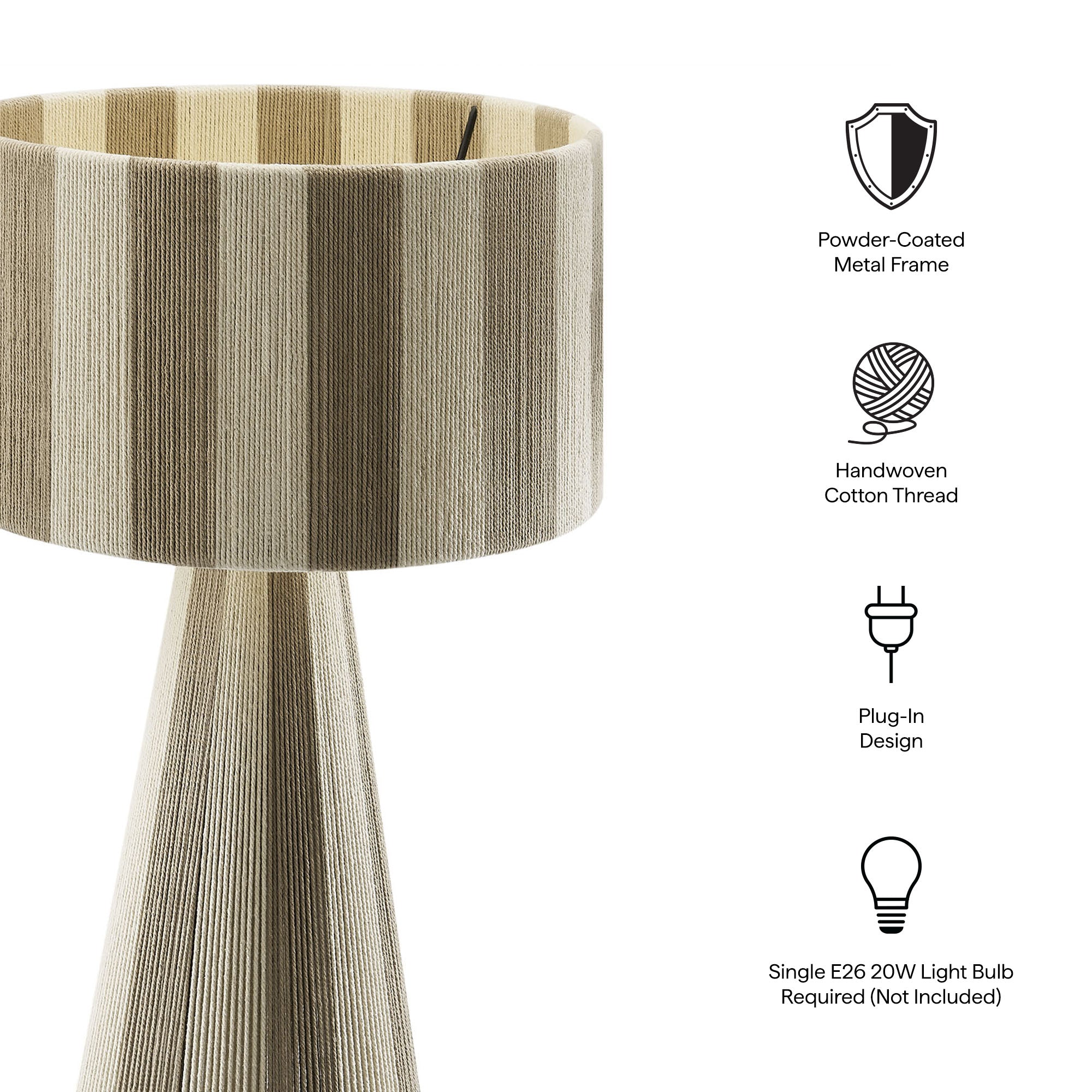 Renae Handwoven Cotton Thread Striped Table Lamp, Cobblestone