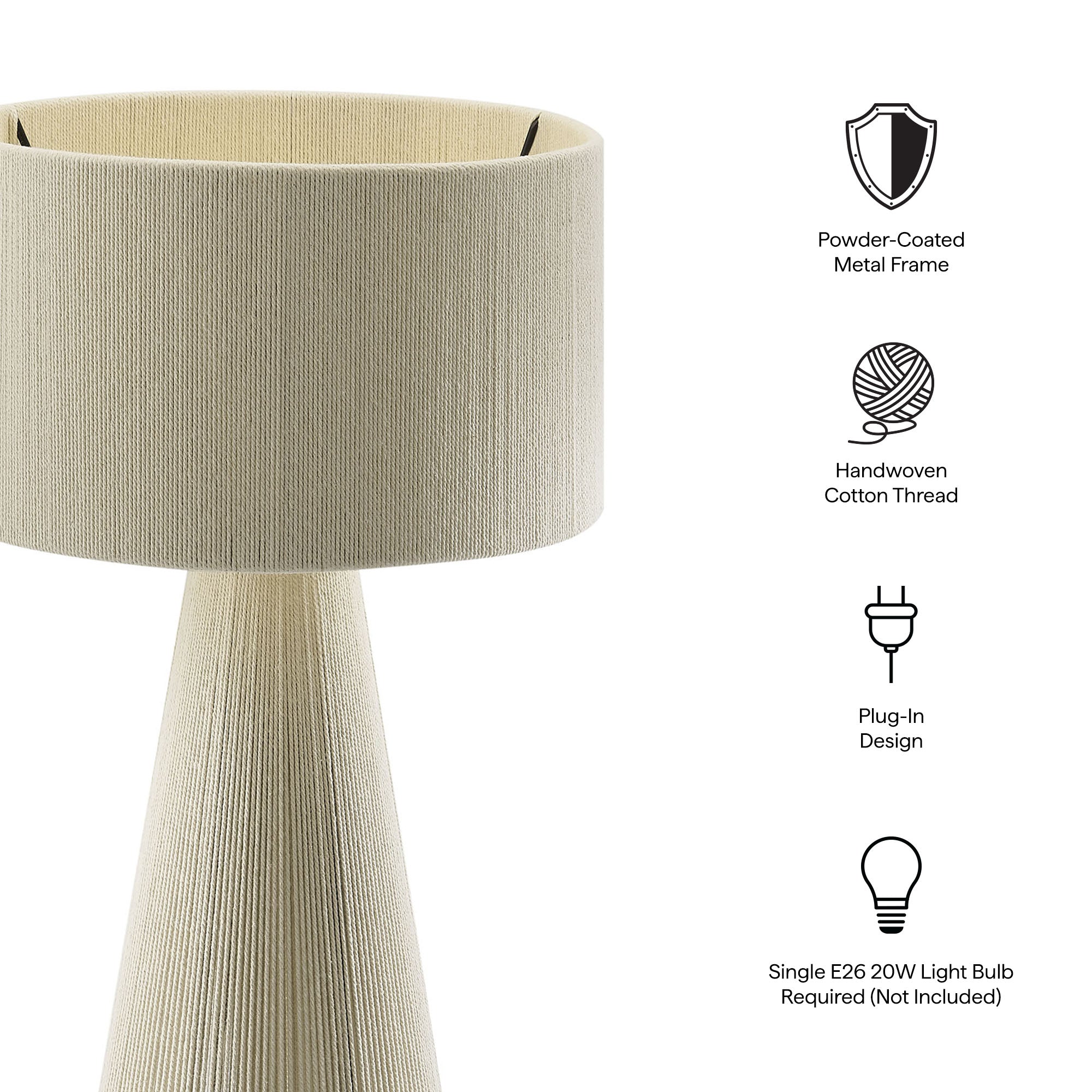 Gia Handwoven Cotton Thread Striped or Plain Table Lamp, Natural