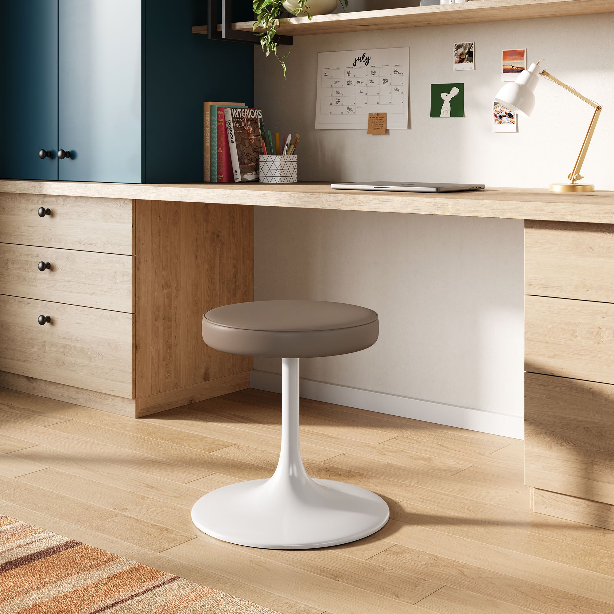 Lippa Vegan Leather Round Stool, Mushroom Brown