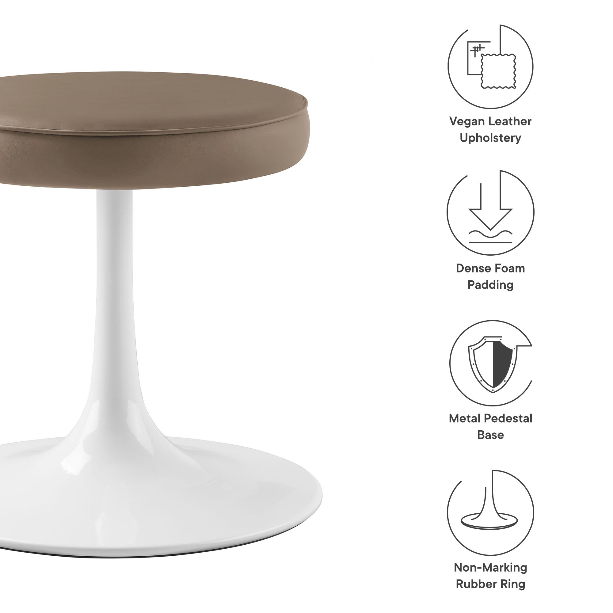 Lippa Vegan Leather Round Stool, Mushroom Brown