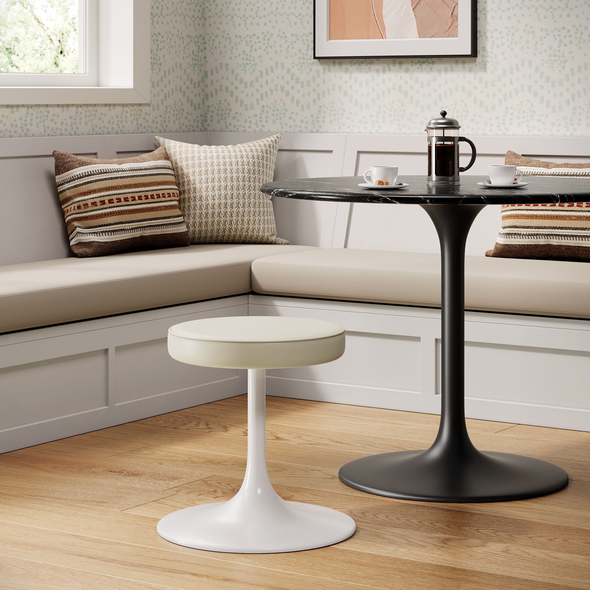 Lippa Vegan Leather Round Stool, Stone