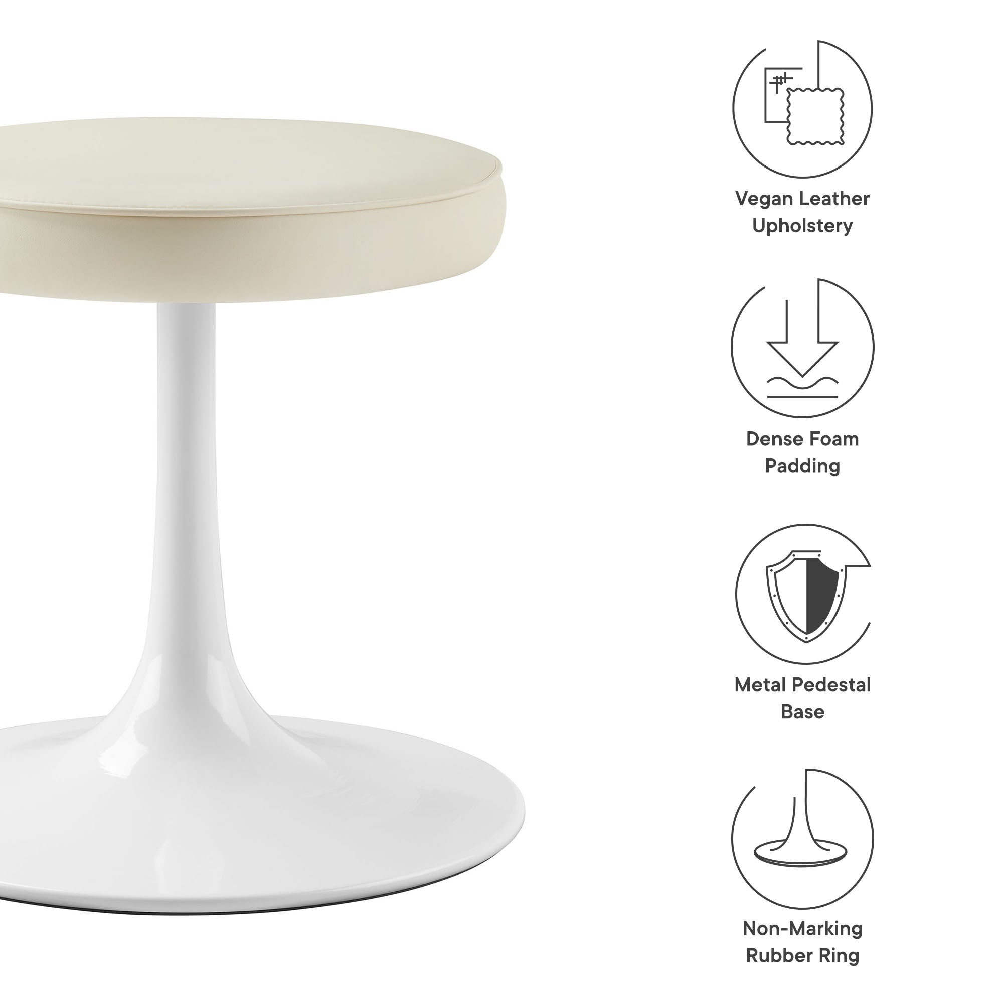 Lippa Vegan Leather Round Stool, Stone