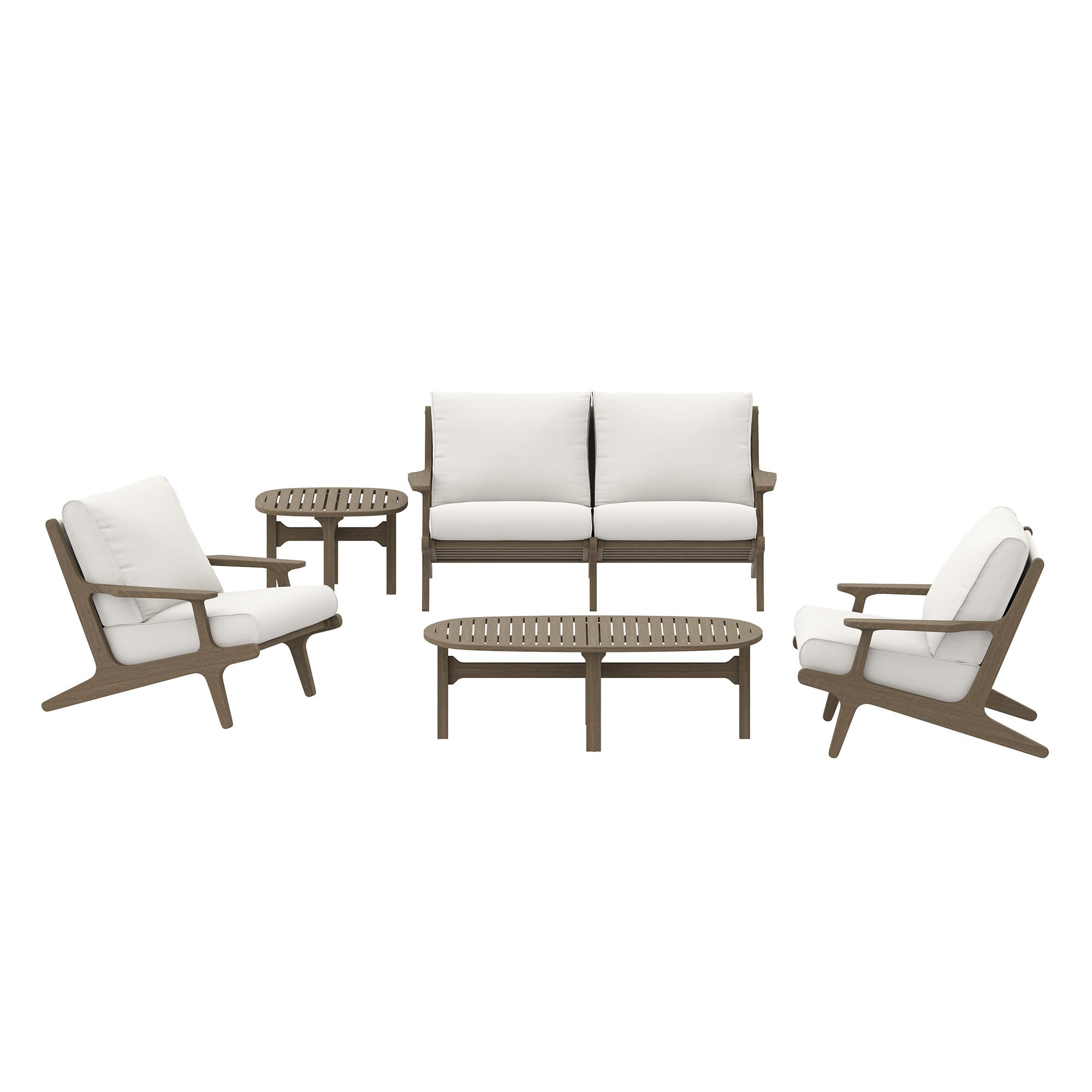 Saratoga 5-Piece Outdoor Patio Teak Wood Furniture Set, Weathered Gray White