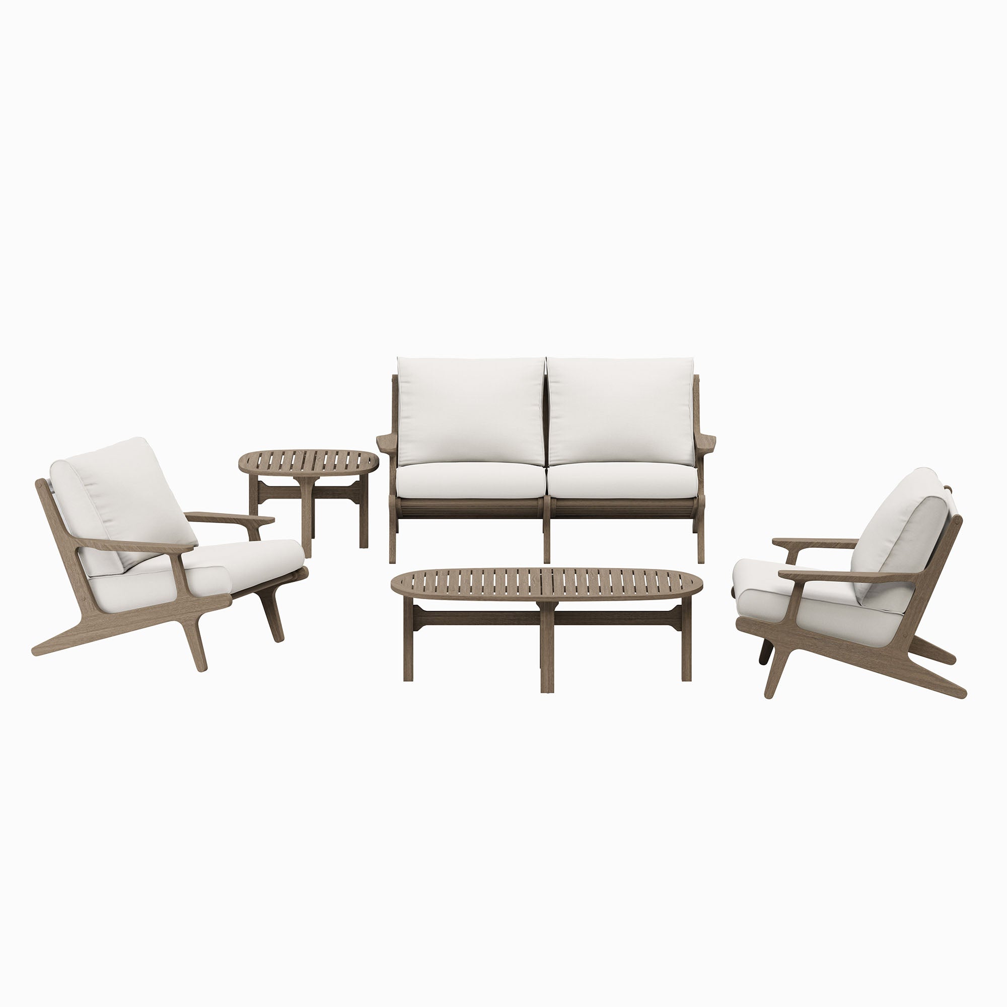 Saratoga 5-Piece Outdoor Patio Teak Wood Furniture Set, Weathered Gray White