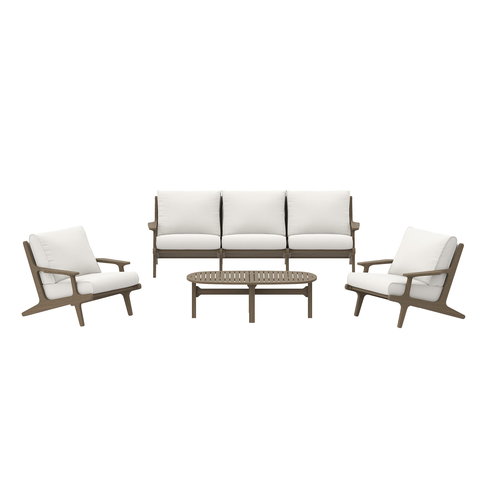 Saratoga 4-Piece Outdoor Patio Teak Wood Furniture Set, Weathered Gray White