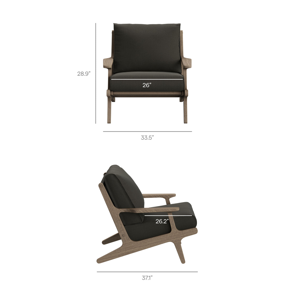 Saratoga 3-Piece Outdoor Patio Teak Wood Furniture Set with Lounge Chairs and Side Table, Flint Gray