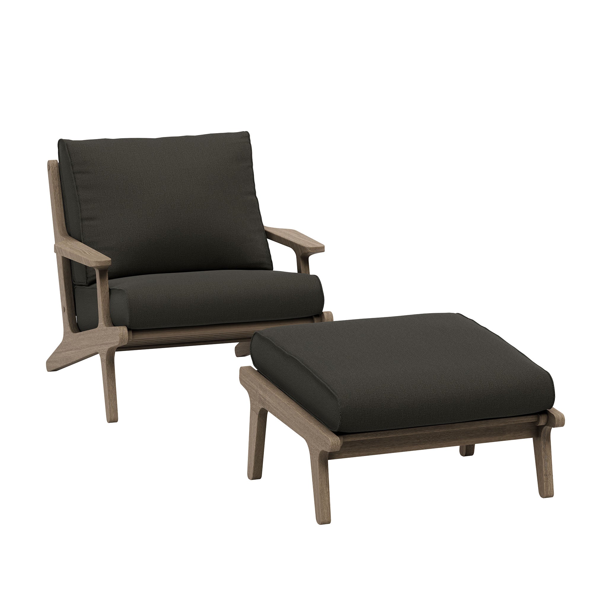 Saratoga Outdoor Patio Teak Wood Chair and Ottoman Set, Flint Gray