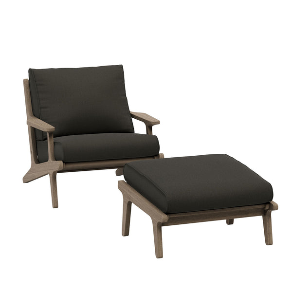 Saratoga Outdoor Patio Teak Wood Chair and Ottoman Set, Flint Gray