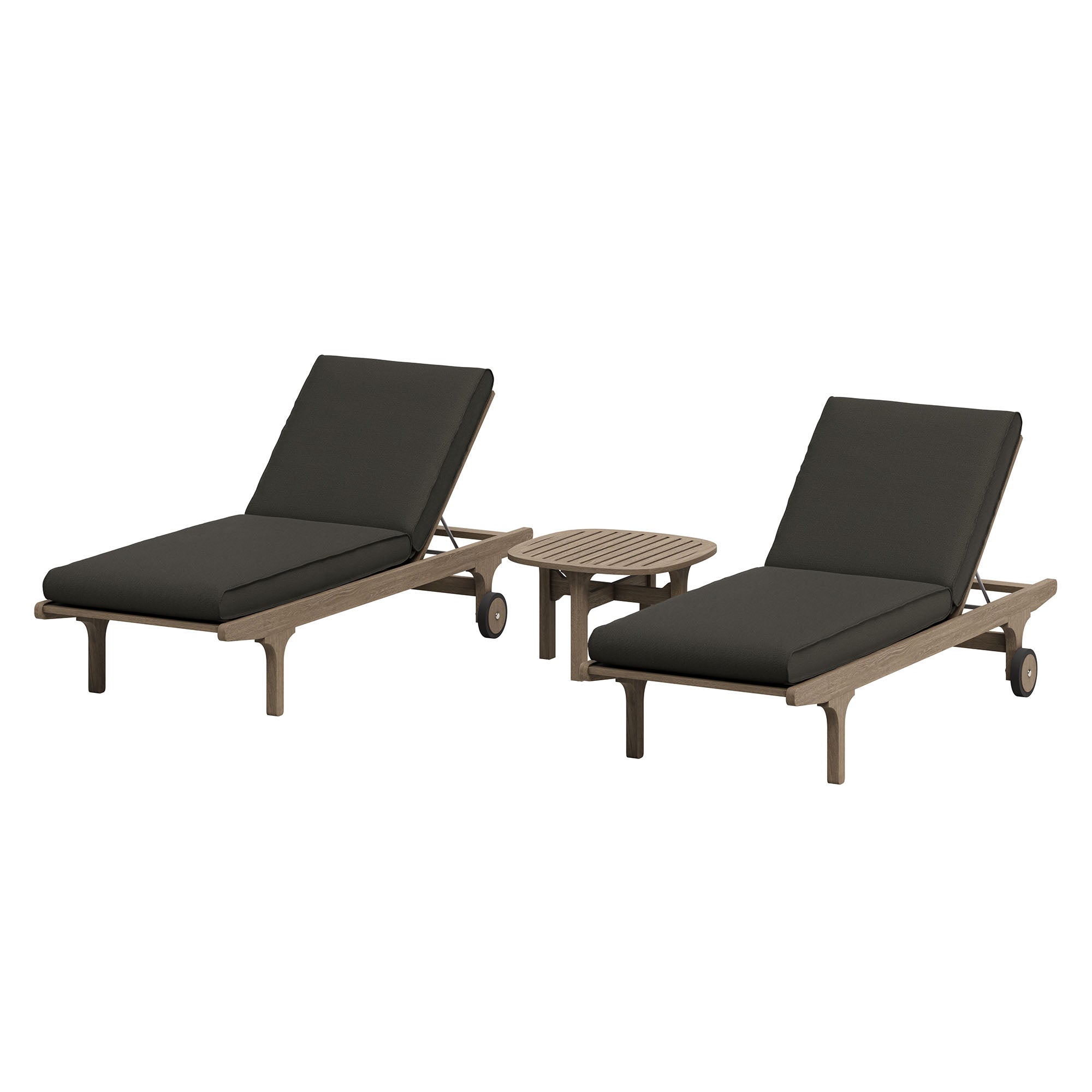 Saratoga Outdoor Patio Teak Wood 3-Piece Chaise Lounge Furniture Set, Flint Gray
