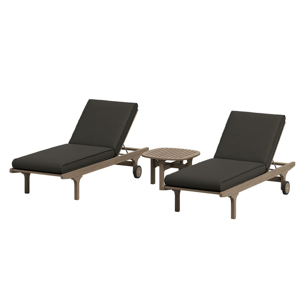Saratoga Outdoor Patio Teak Wood 3-Piece Chaise Lounge Furniture Set, Flint Gray