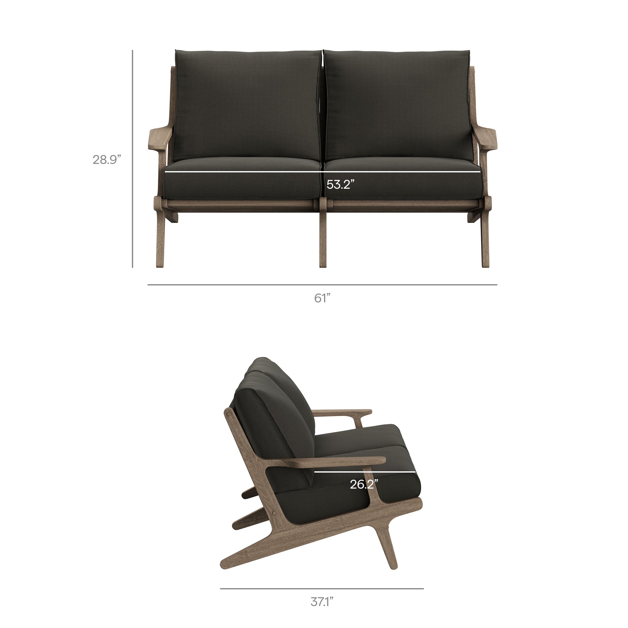 Saratoga 4-Piece Outdoor Patio Teak Wood Furniture Set, Flint Gray