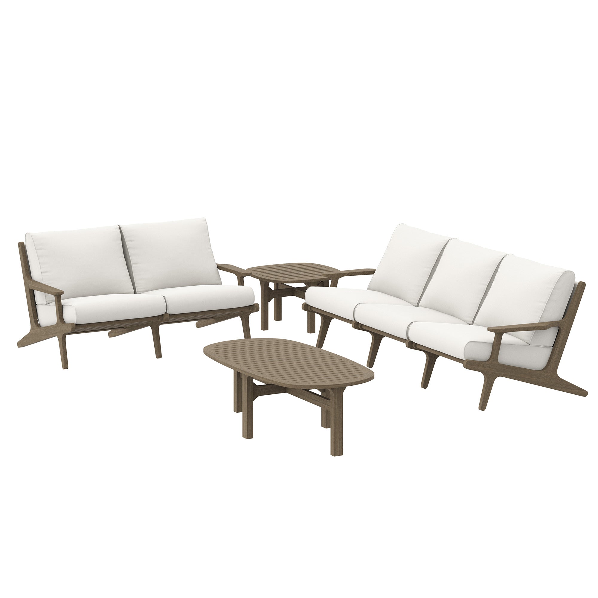 Saratoga 4-Piece Outdoor Patio Teak Wood Furniture Set, Weathered Gray