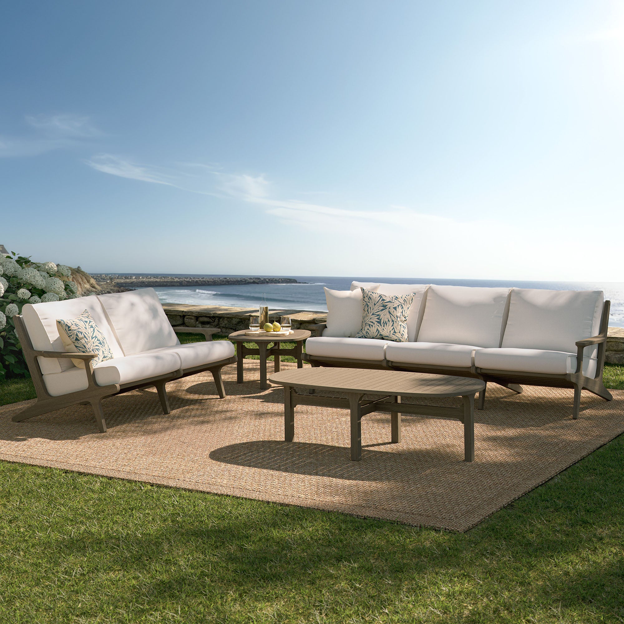 Saratoga 4-Piece Outdoor Patio Teak Wood Furniture Set, Weathered Gray