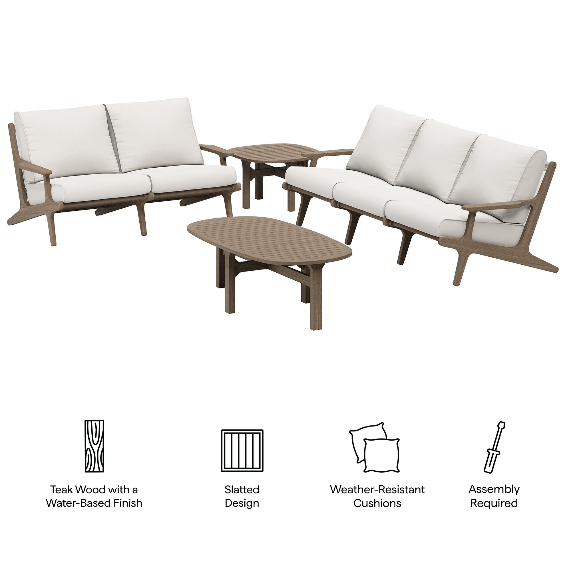 Saratoga 4-Piece Outdoor Patio Teak Wood Furniture Set, Weathered Gray