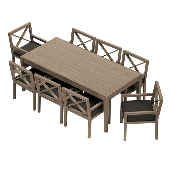 Northlake 9-Piece Outdoor Patio Teak Wood Dining Set, Flint Gray