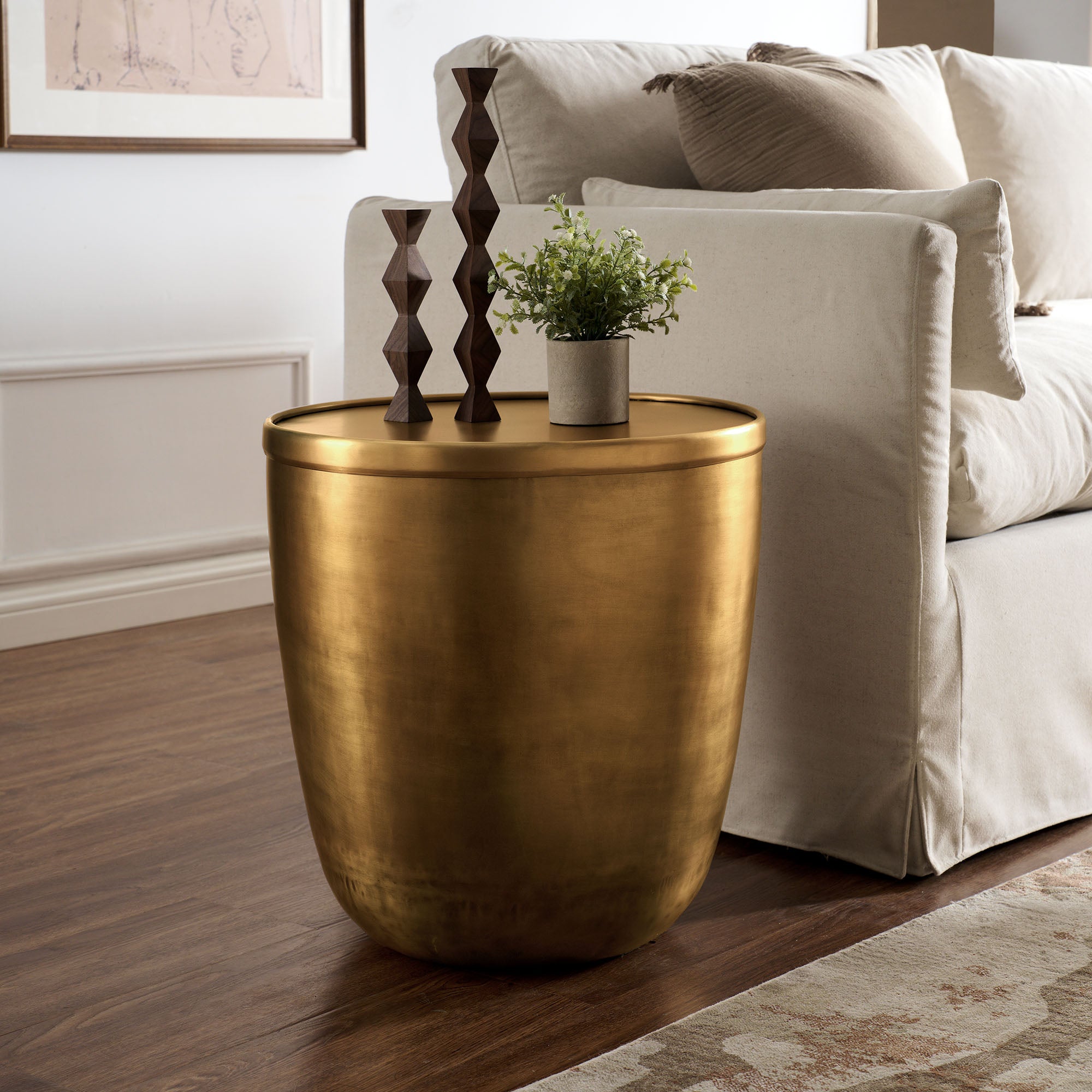 Viora Metal Storage Side Table, Burnished Brass