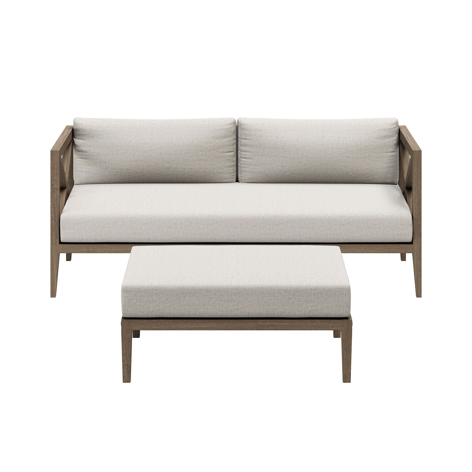 Northlake Outdoor Patio Teak Wood Loveseat and Ottoman Set, Pebble