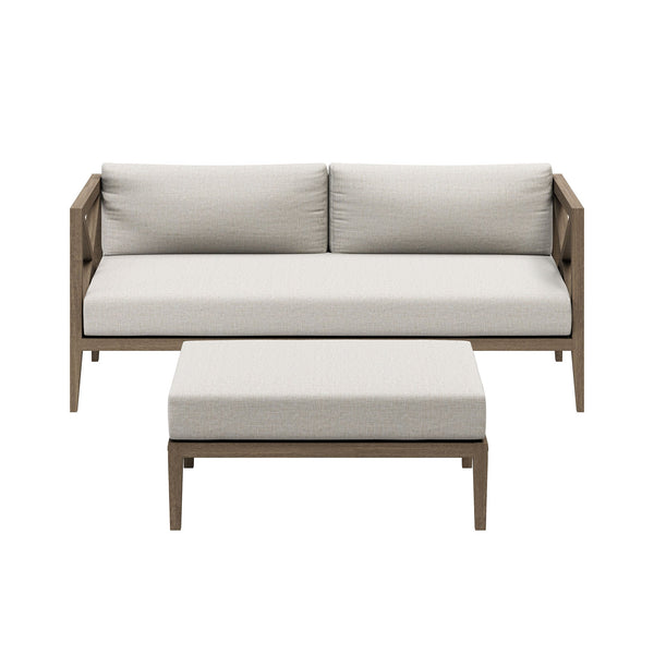 Northlake Outdoor Patio Teak Wood Loveseat and Ottoman Set, Pebble