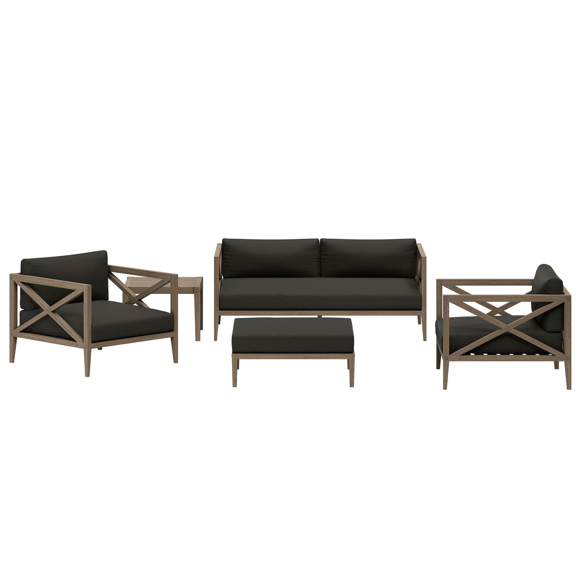 Northlake 5-Piece Outdoor Patio Teak Wood Furniture Set, Flint Gray