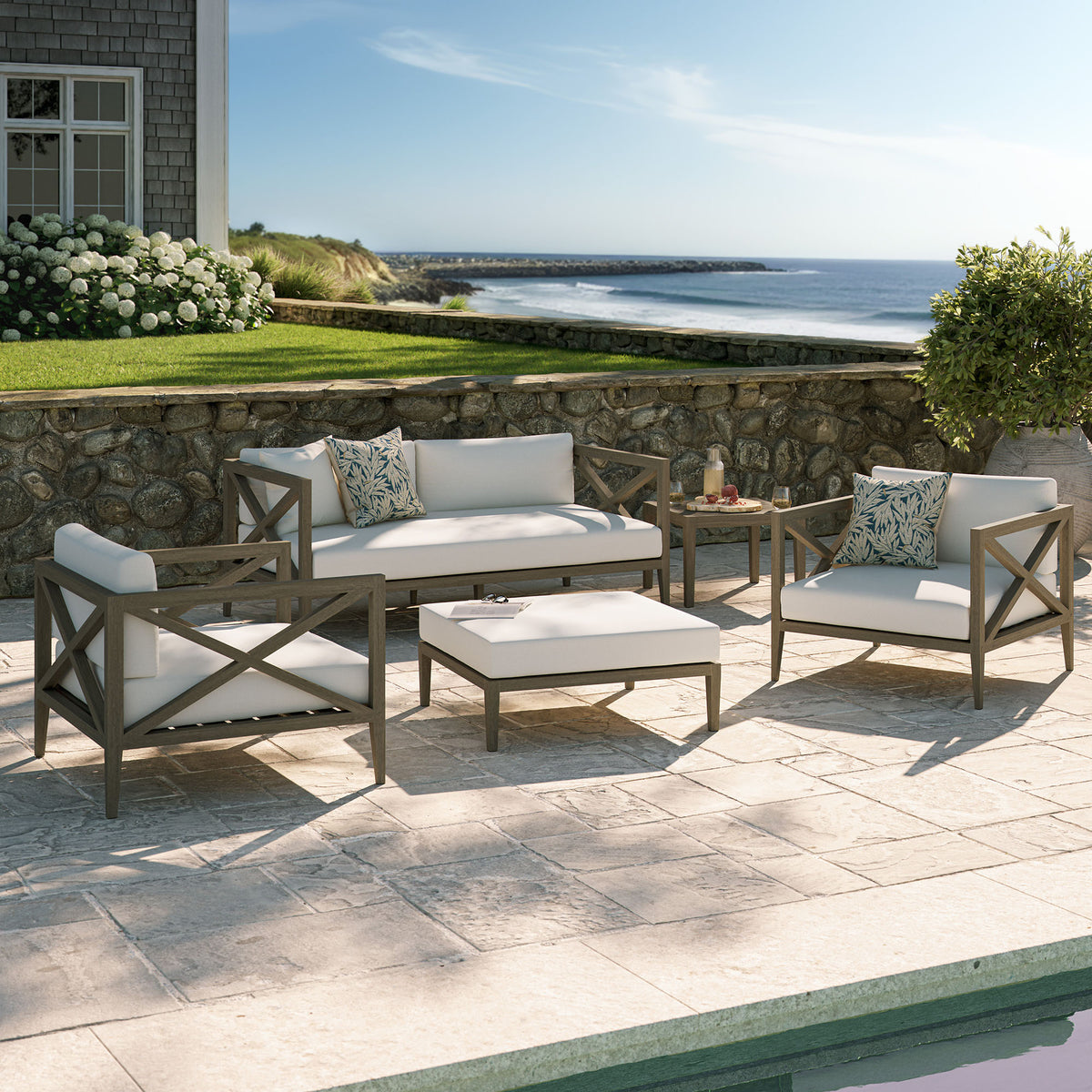 Northlake 5-Piece Outdoor Patio Teak Wood Furniture Set, Weathered Gray