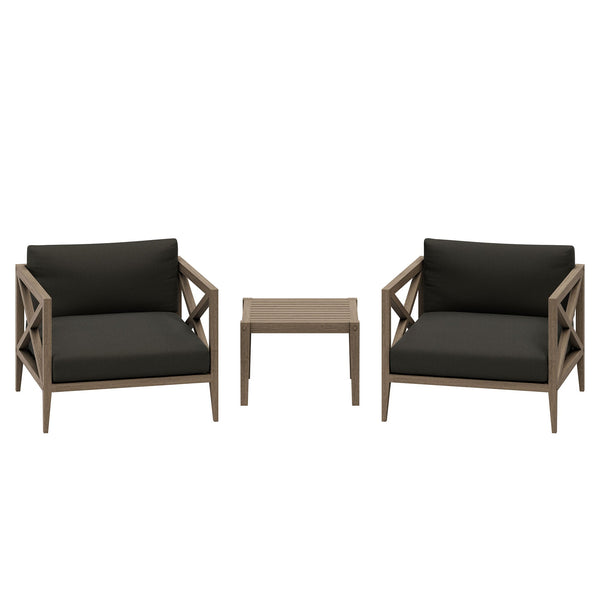 Northlake 3-Piece Outdoor Patio Teak Wood Furniture Set with Armchair and Side Table, Flint Gray