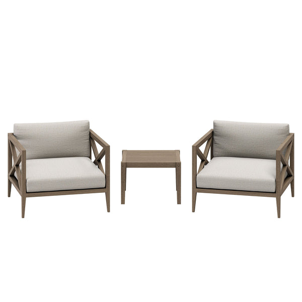 Northlake 3-Piece Outdoor Patio Teak Wood Furniture Set with Armchair and Side Table, Pebble