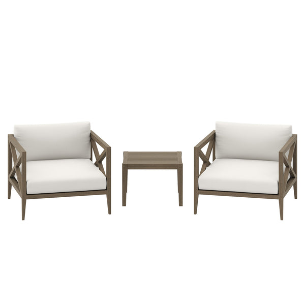 Northlake 3-Piece Outdoor Patio Teak Wood Furniture Set with Armchair and Side Table, Weathered Gray