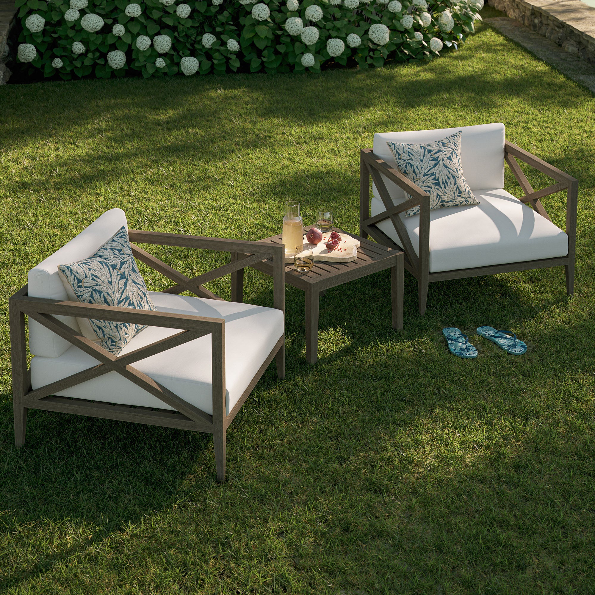 Northlake 3-Piece Outdoor Patio Teak Wood Furniture Set with Armchair and Side Table, Weathered Gray