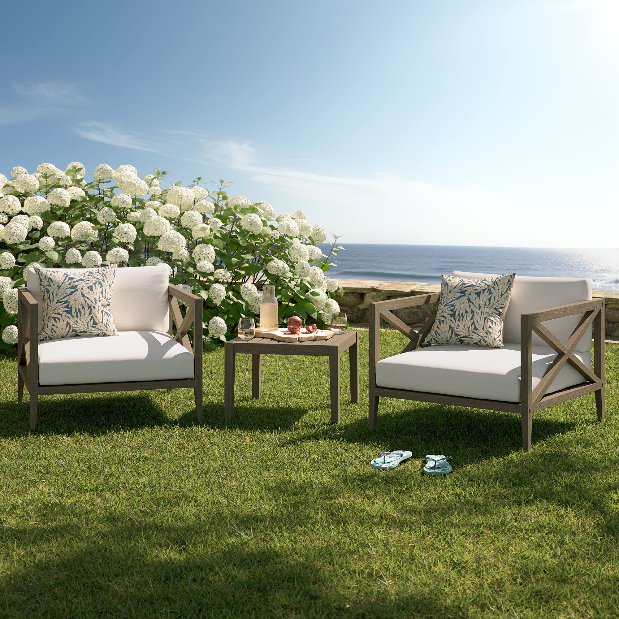 Northlake 3-Piece Outdoor Patio Teak Wood Furniture Set with Armchair and Side Table, Weathered Gray