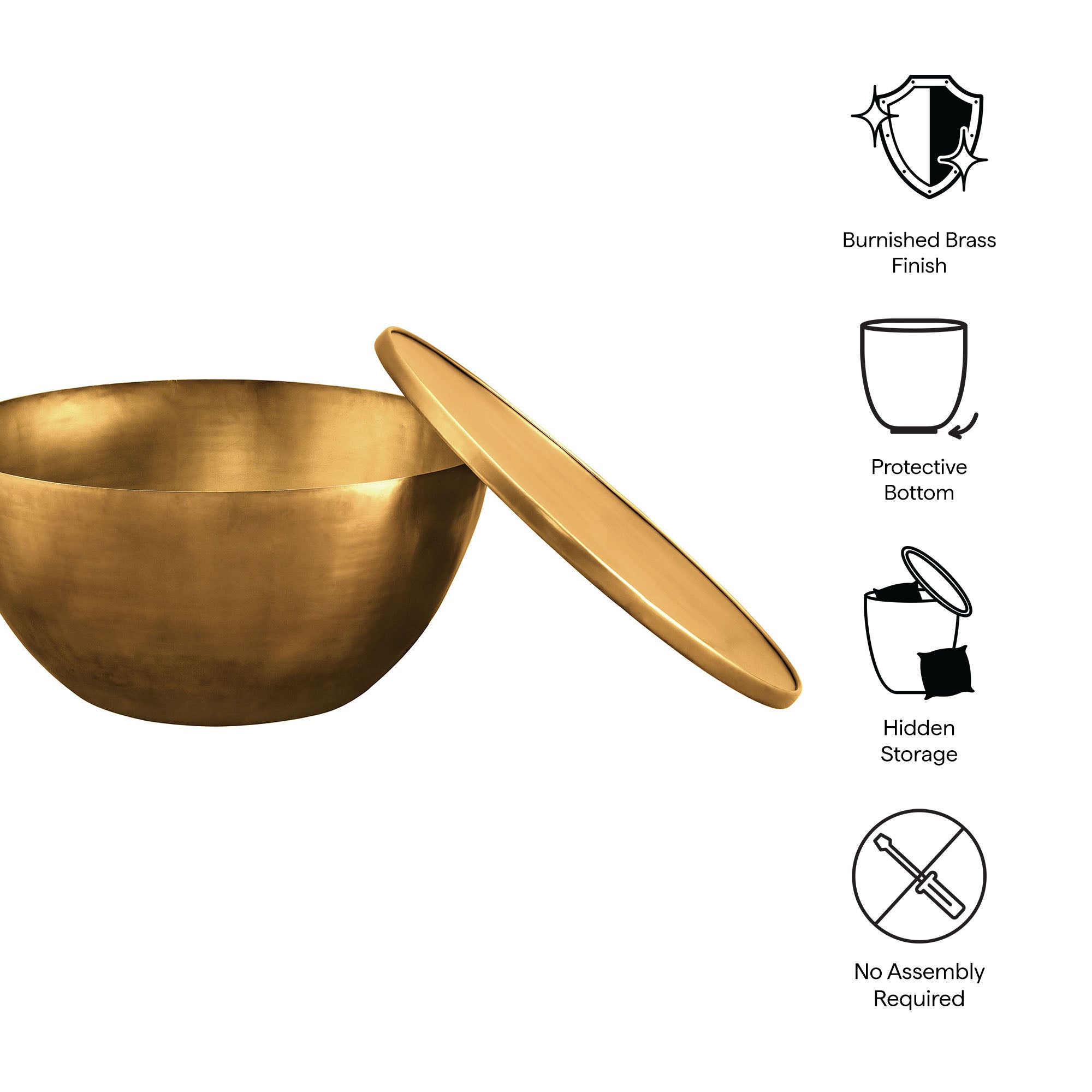 Viora 32 Inch Metal Storage Coffee Table, Burnished Brass