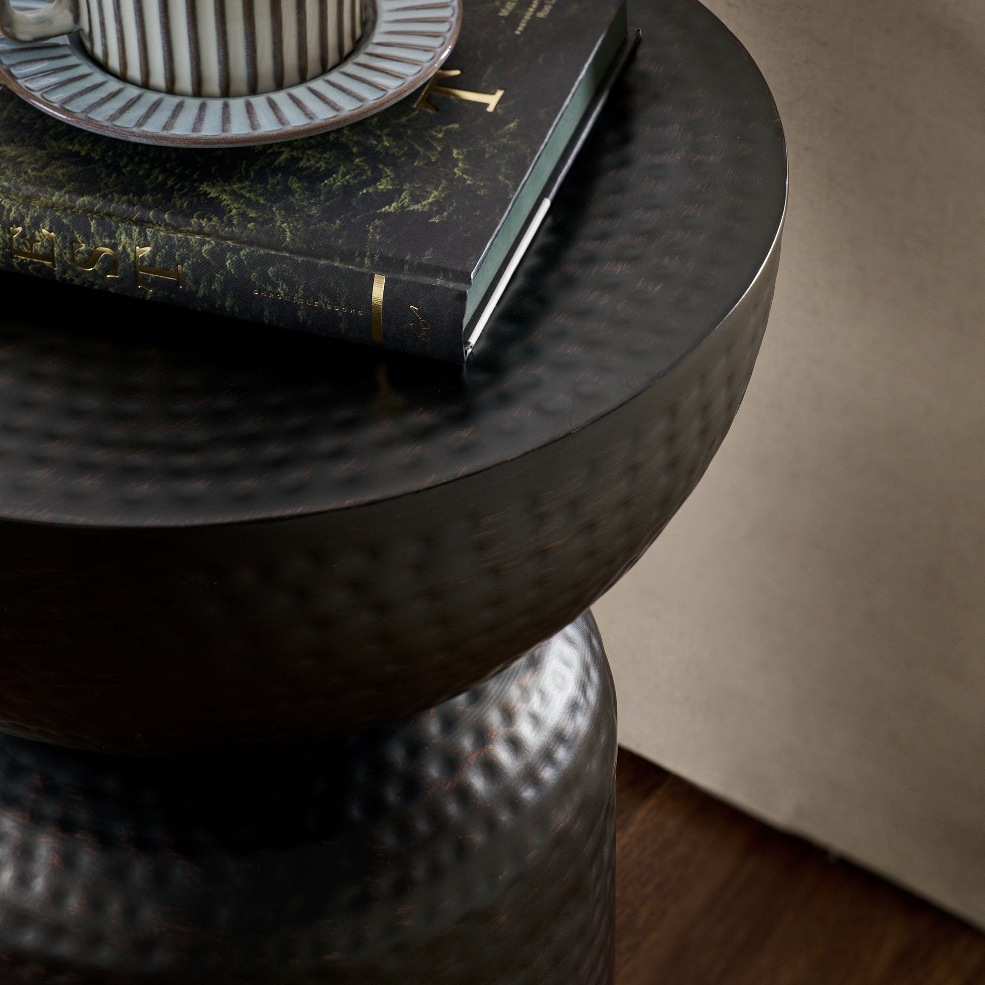 Mella Metal Hammered Side Table, Black