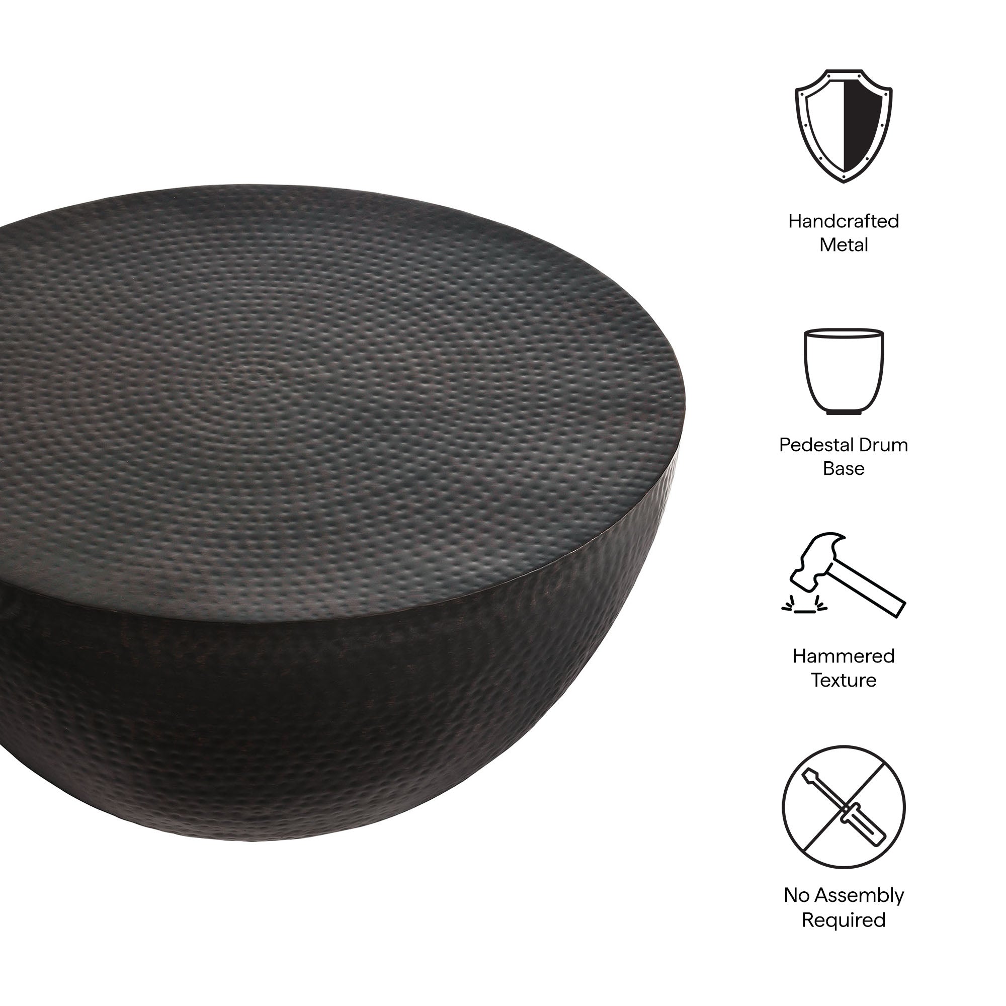 Mella 32 Inch Metal Hammered Coffee Table, Black