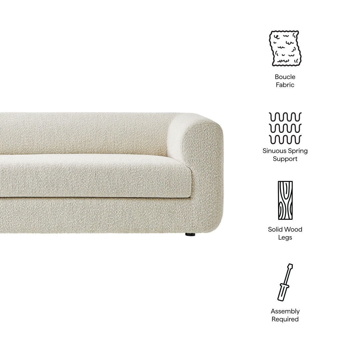 Leif 89" Boucle Upholstered Sofa, Pearl