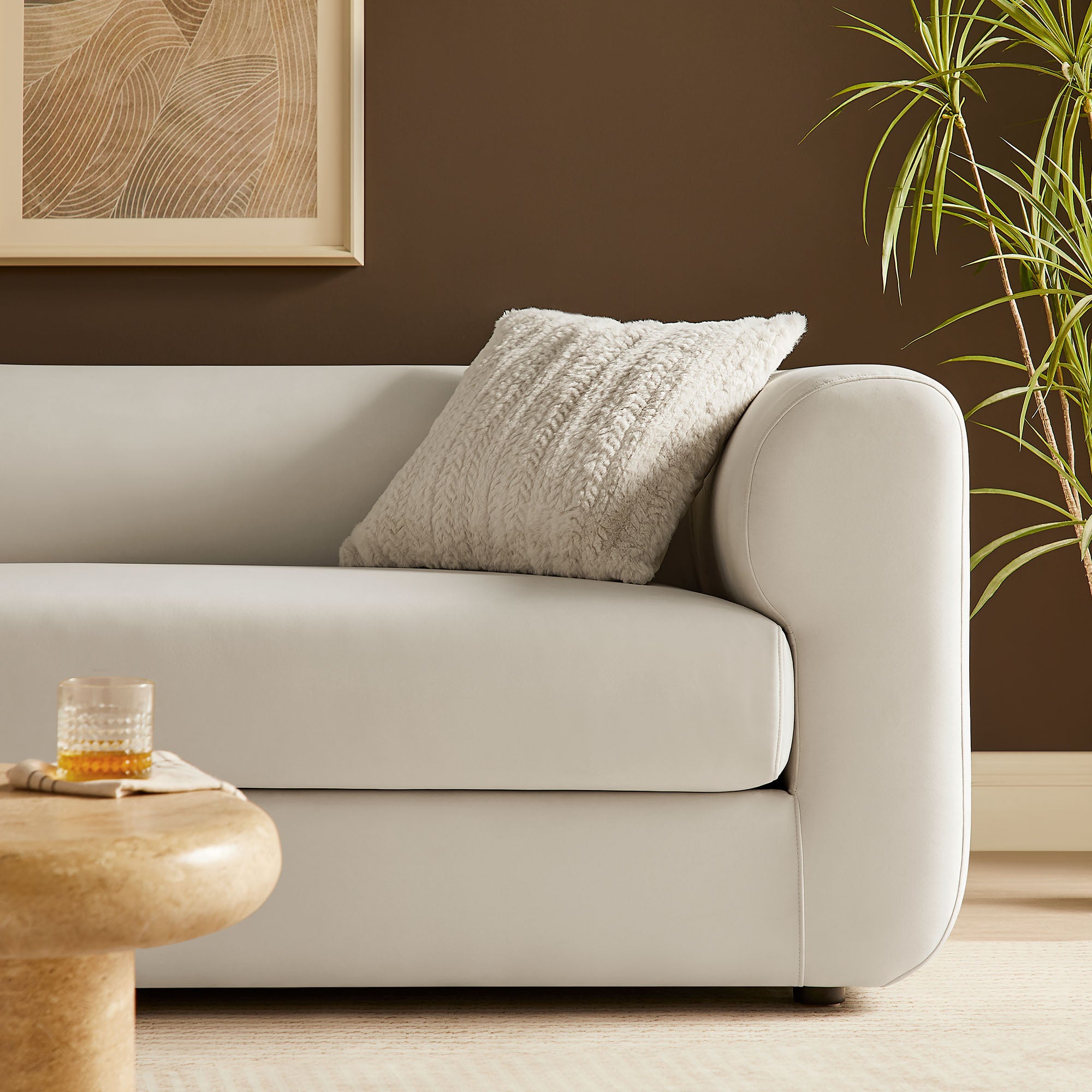 Leif 89" Performance Velvet Upholstered Sofa, Alabaster