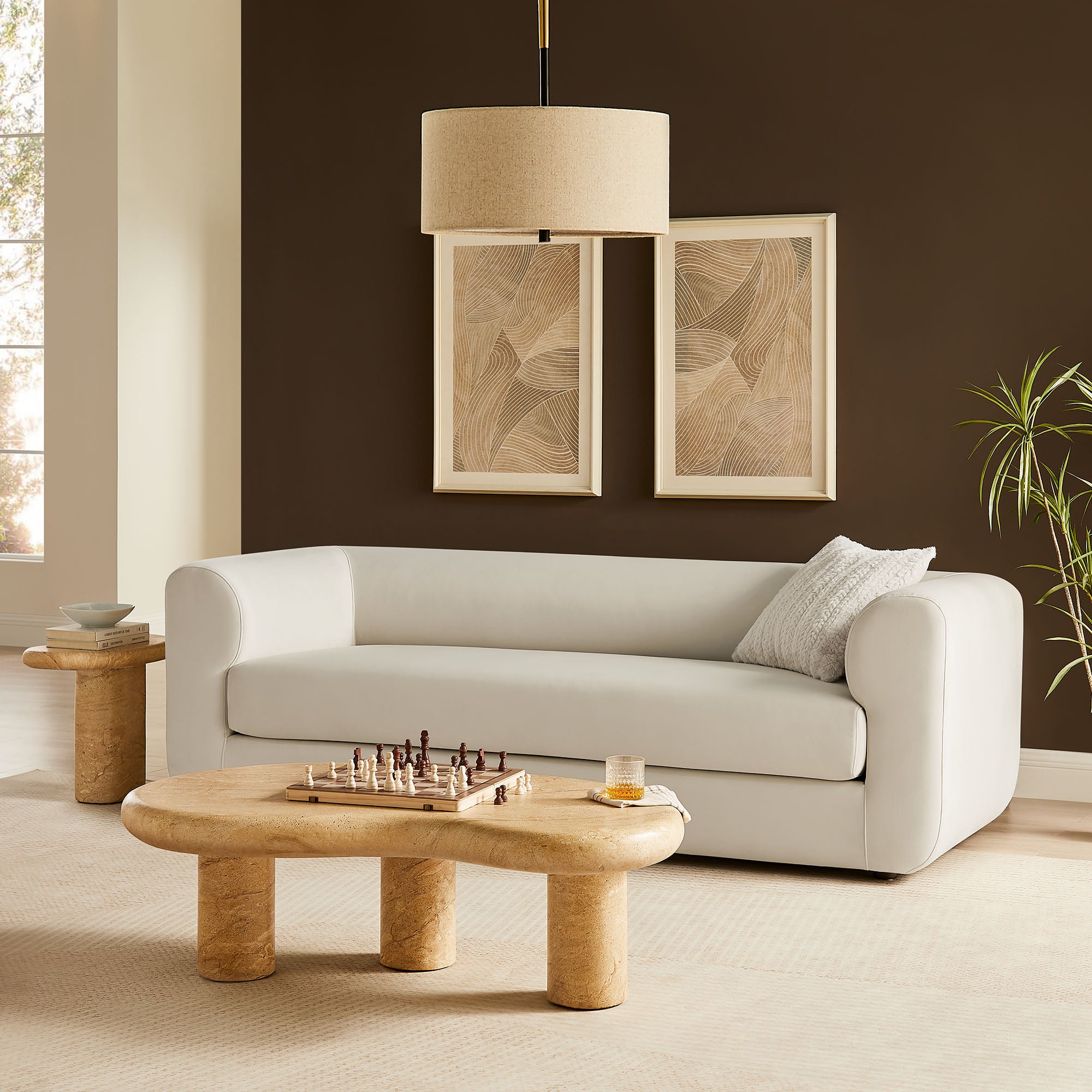 Leif 89" Performance Velvet Upholstered Sofa, Alabaster