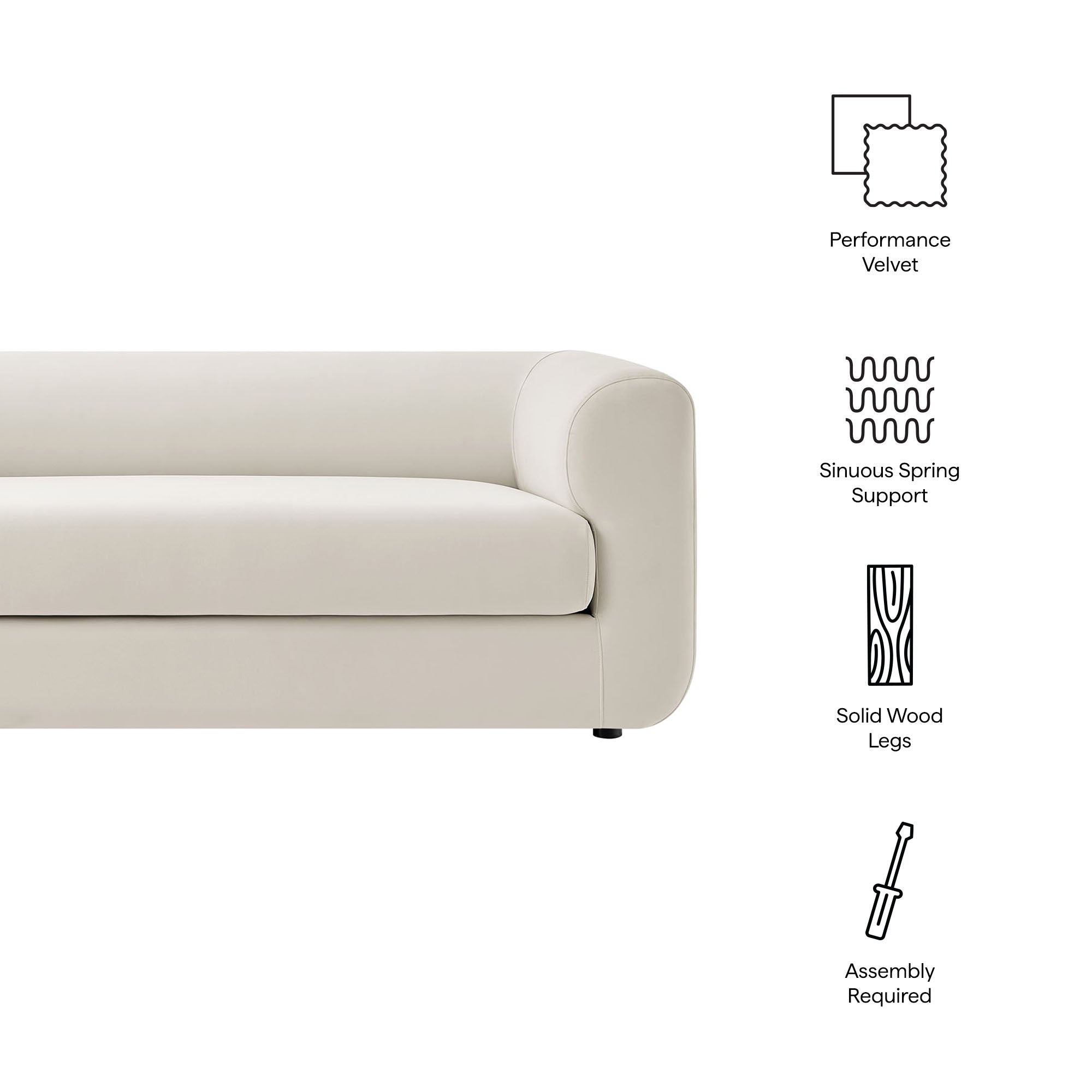 Leif 89" Performance Velvet Upholstered Sofa, Alabaster