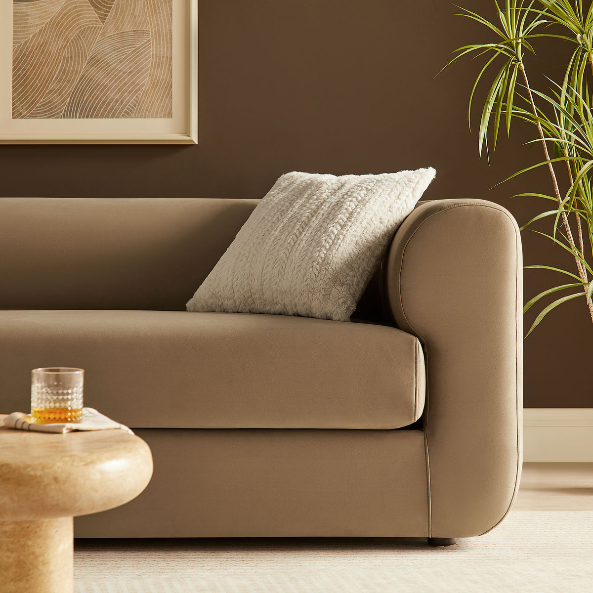 Leif 89" Performance Velvet Upholstered Sofa, Taupe