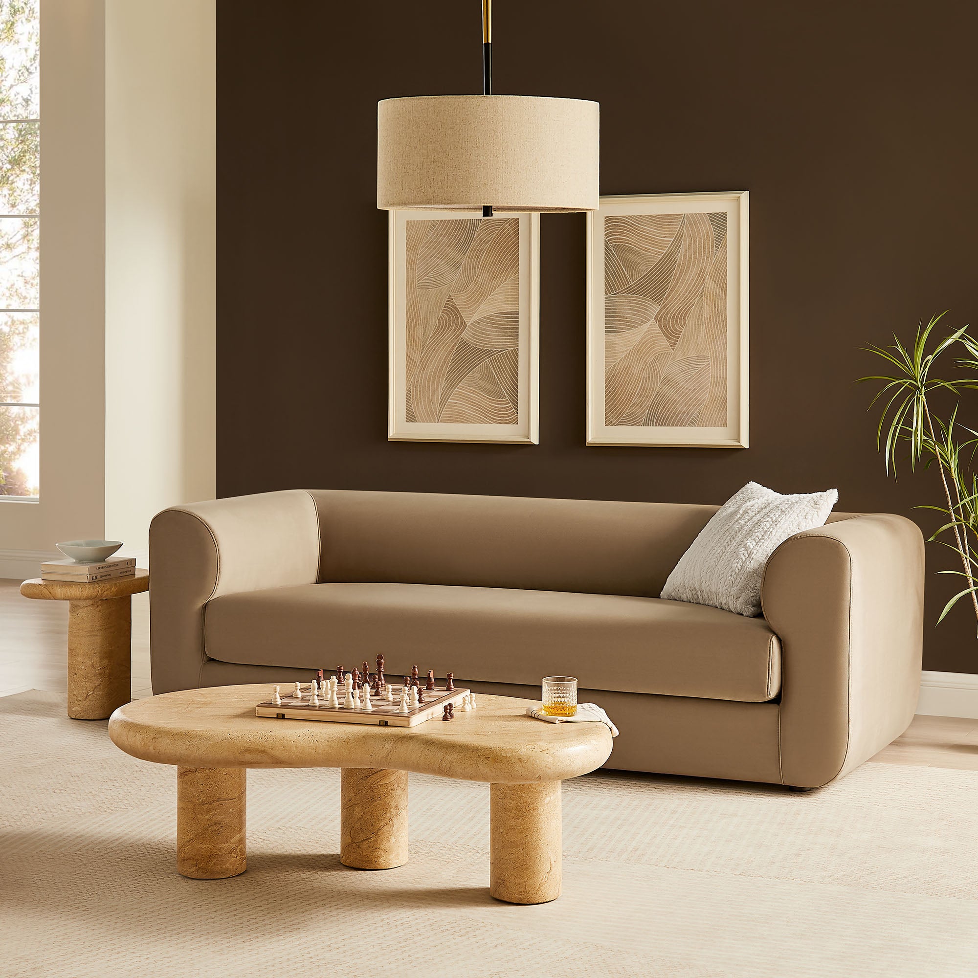 Leif 89" Performance Velvet Upholstered Sofa, Taupe