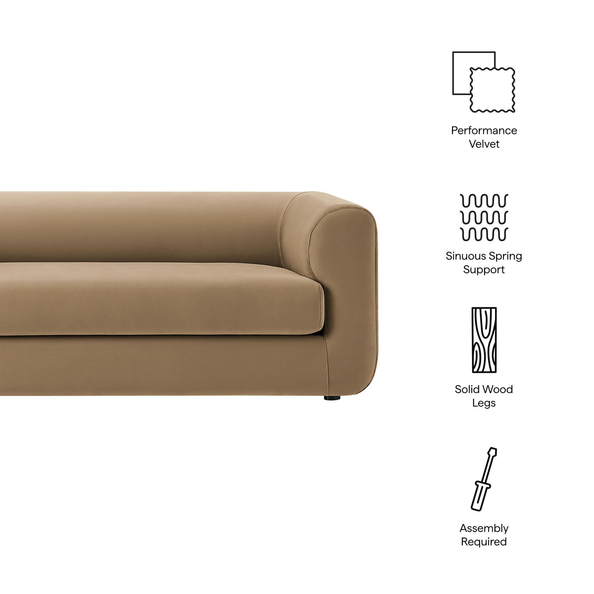 Leif 89" Performance Velvet Upholstered Sofa, Taupe