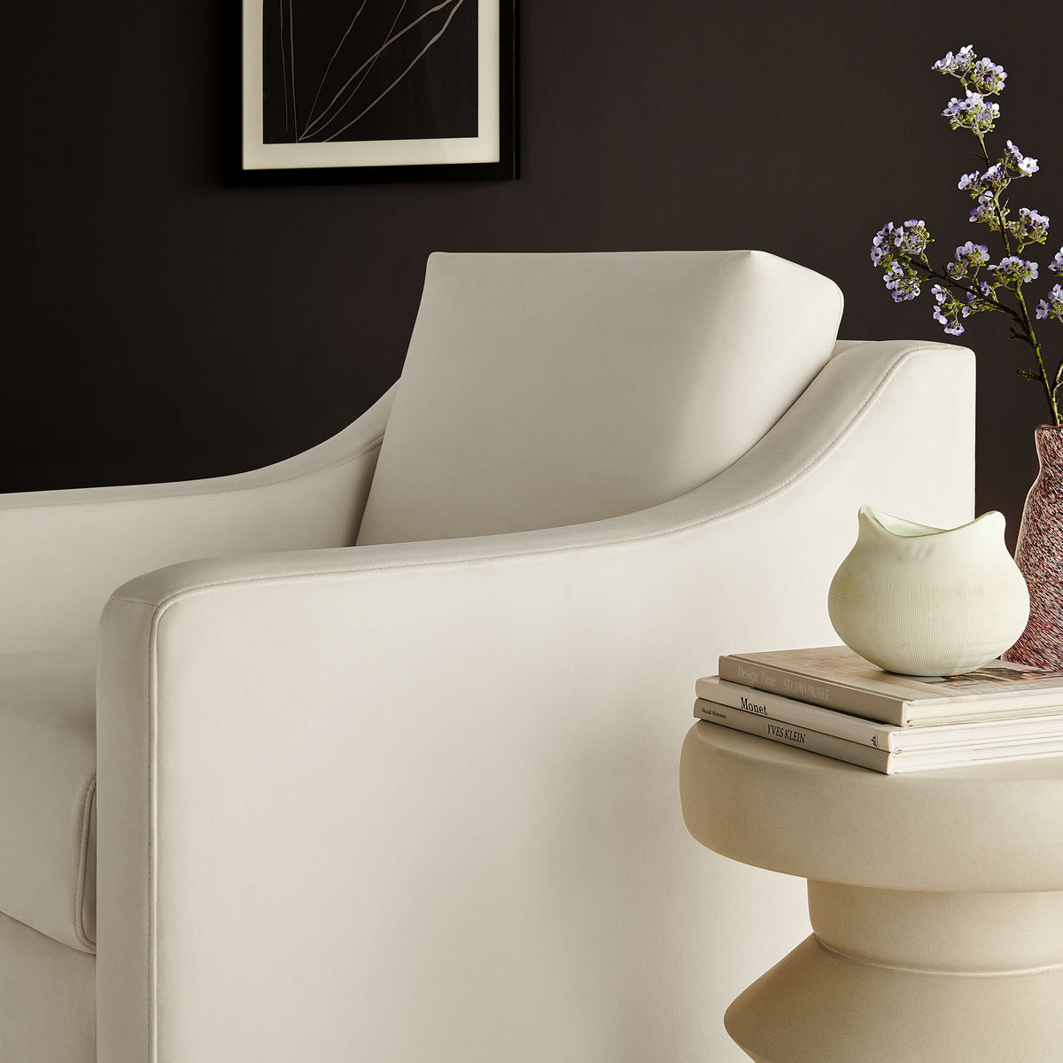 Liora Performance Velvet Armchair, Alabaster