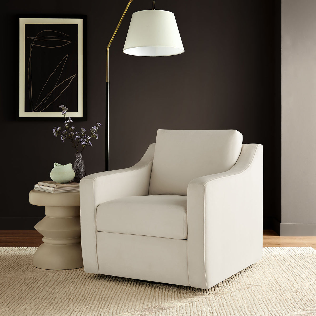Liora Performance Velvet Armchair, Alabaster