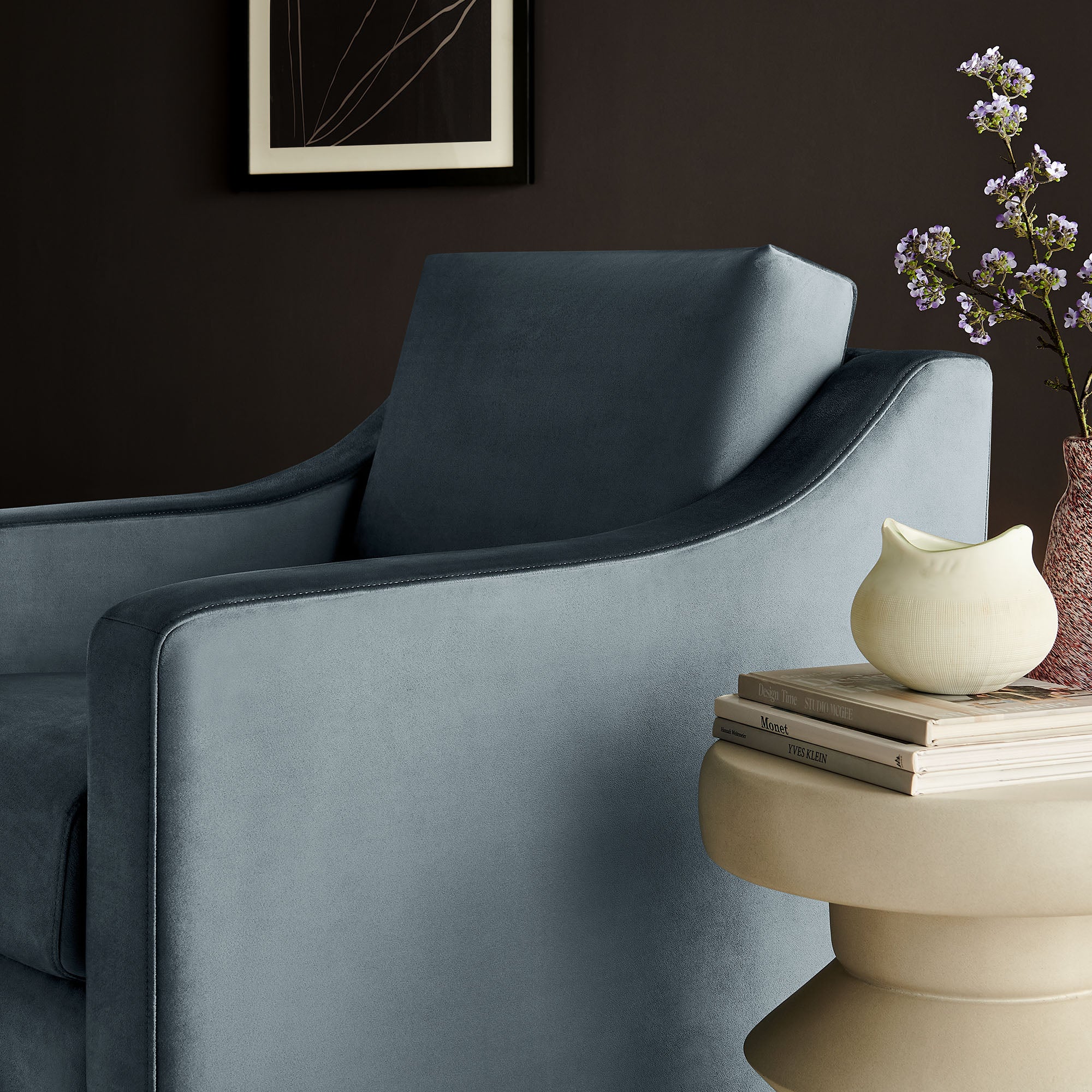 Liora Performance Velvet Armchair, Cadet Blue