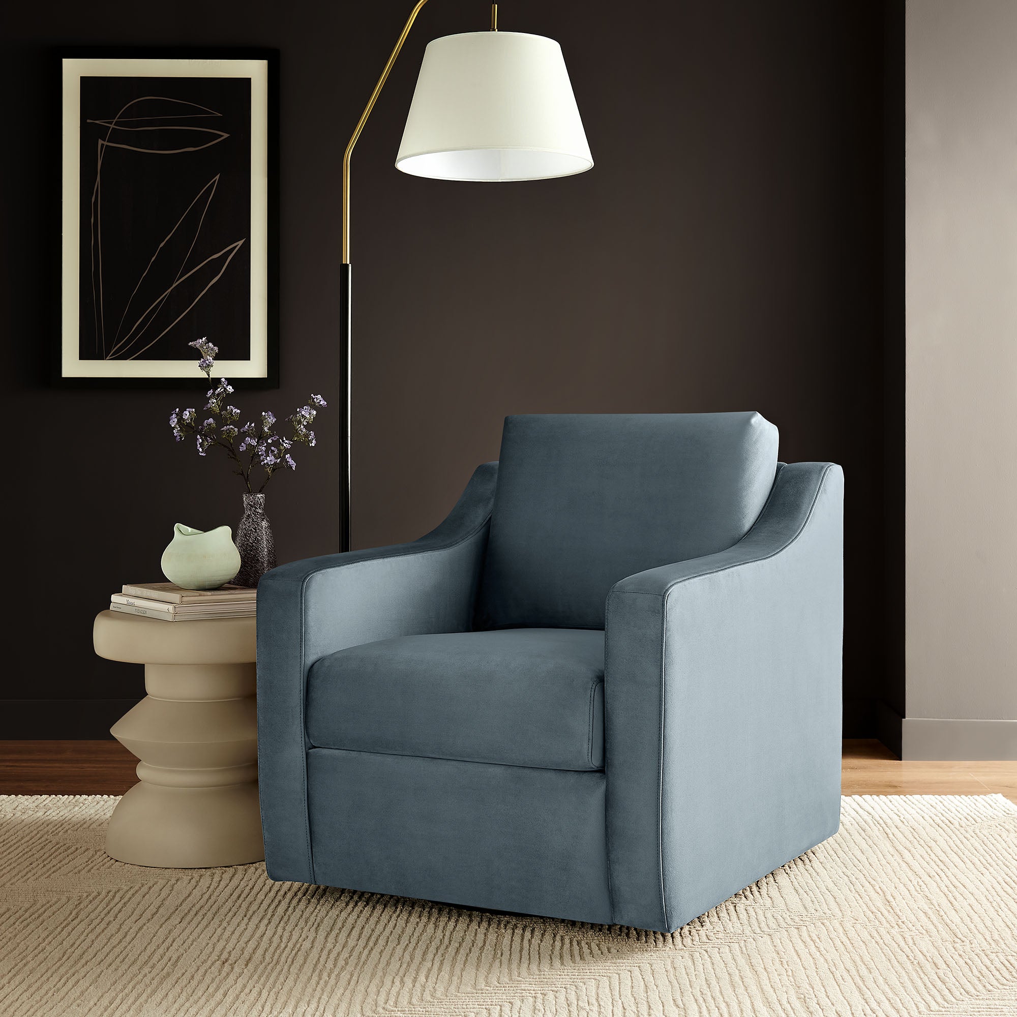 Liora Performance Velvet Armchair, Cadet Blue