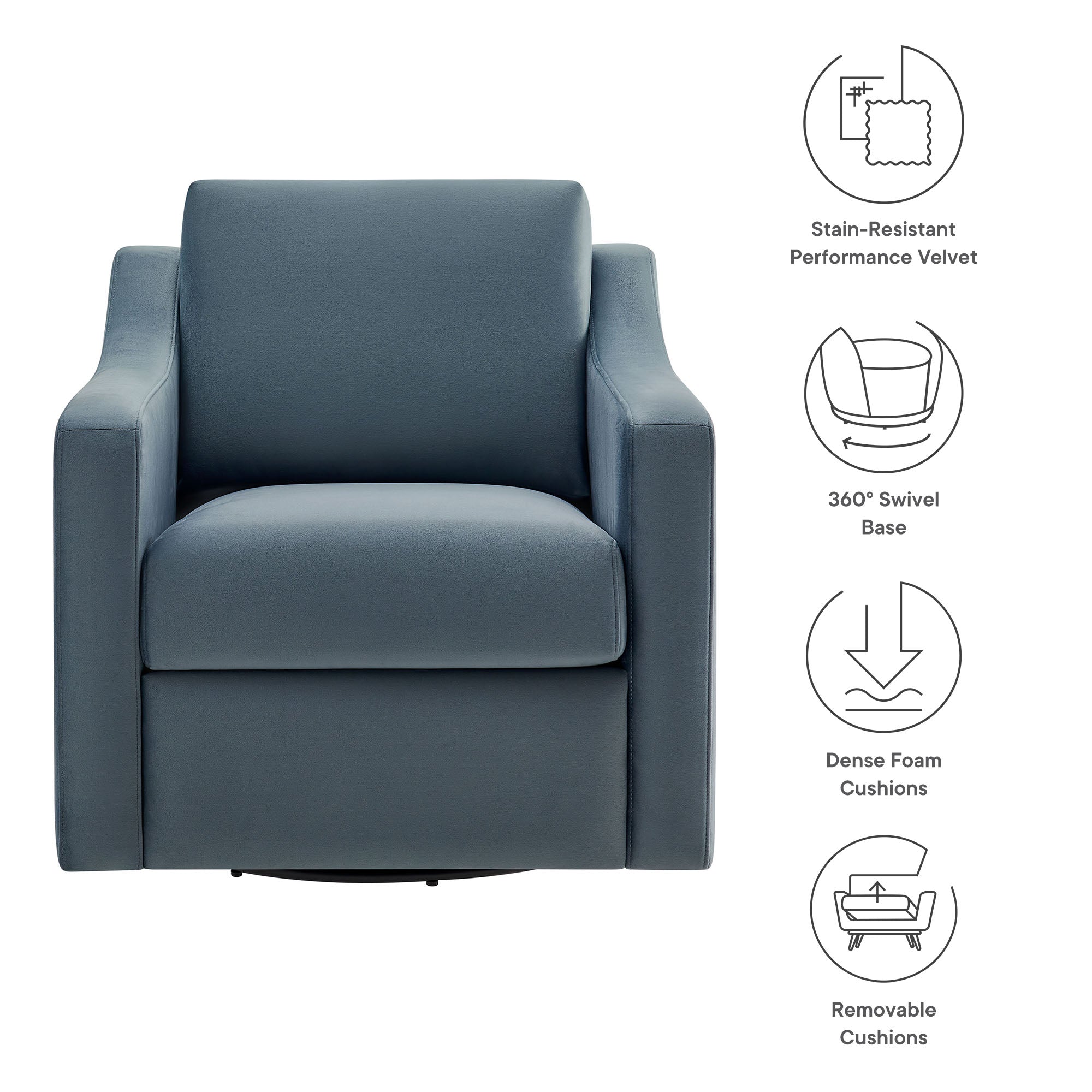 Liora Performance Velvet Armchair, Cadet Blue