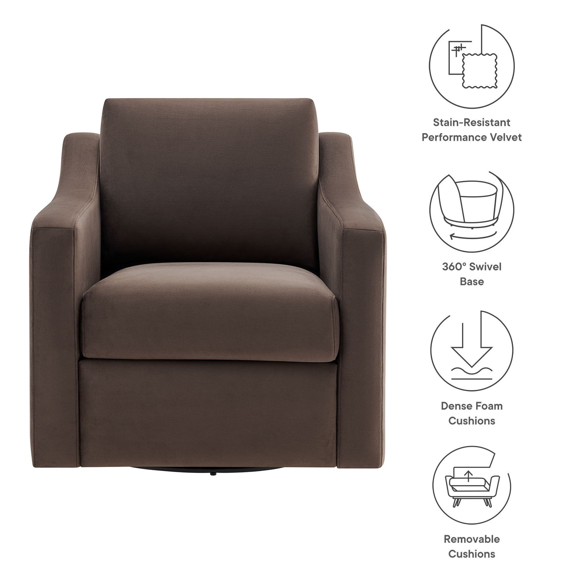 Liora Performance Velvet Armchair, Chocolate