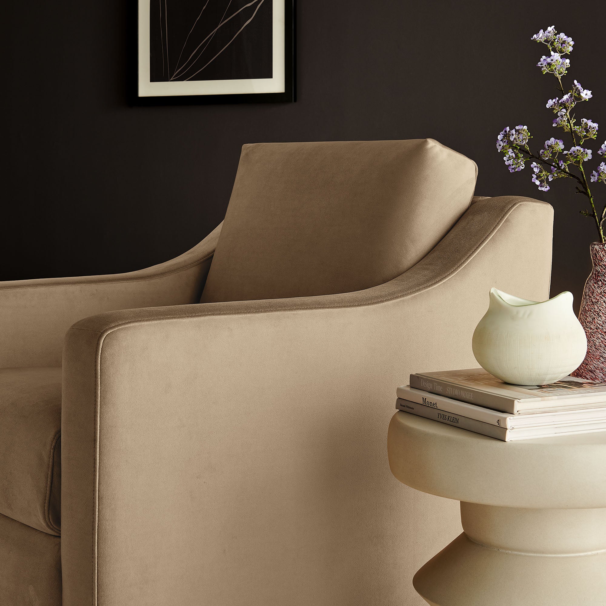 Liora Performance Velvet Armchair, Taupe