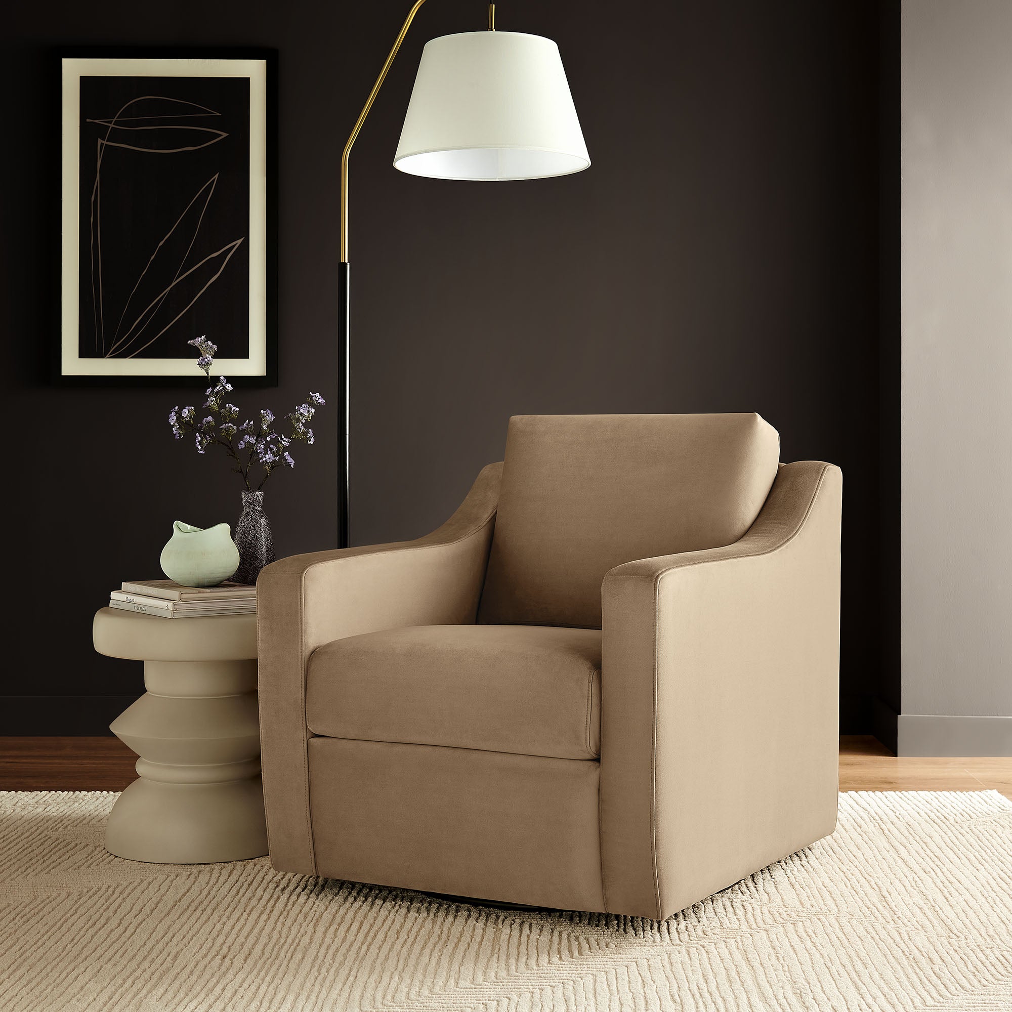 Liora Performance Velvet Armchair, Taupe