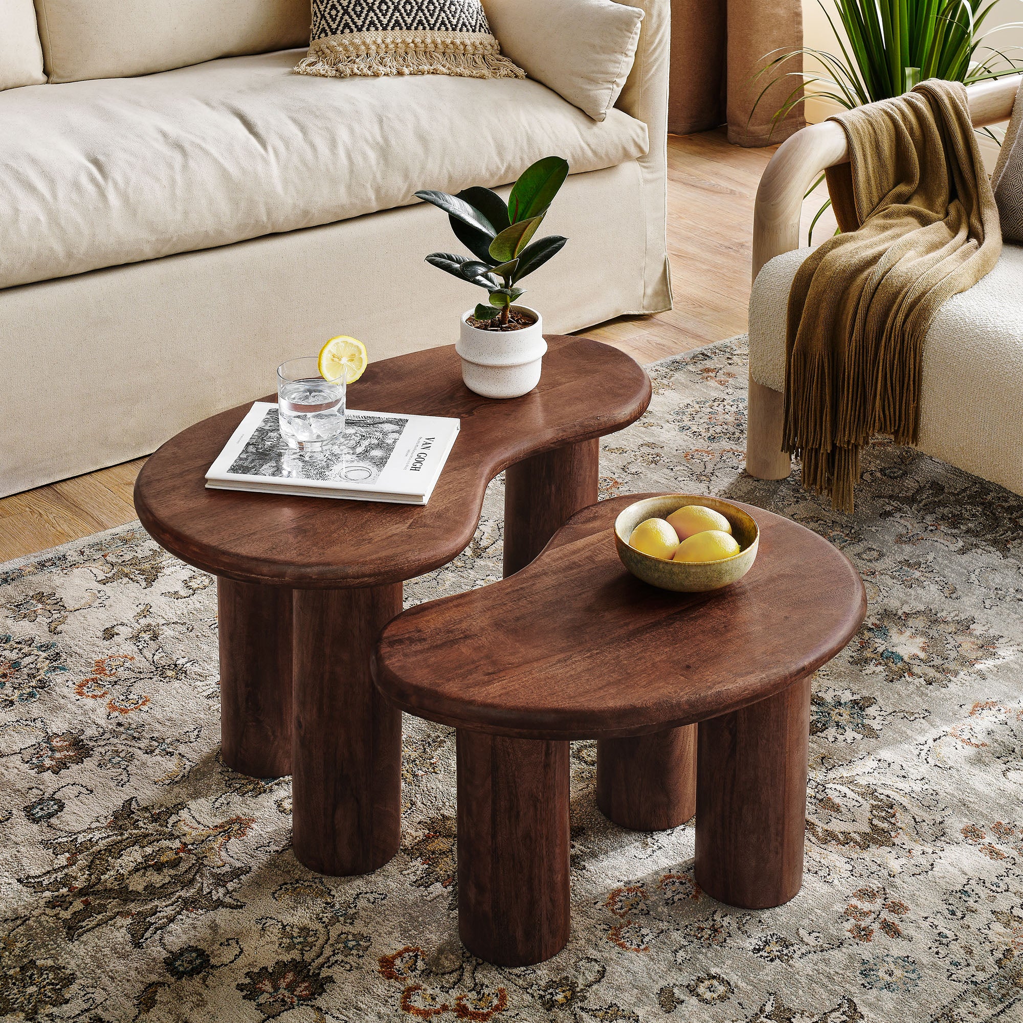 Hackney Mango Wood Nesting Coffee Table Set, Walnut